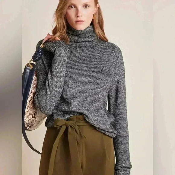 Anthropologie Coretta ShineTurtleneck Sweater, Black Shimmer, Metallic, Size XS - Picture 1 of 16